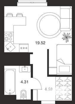 Студия квартира, вторичка, 28м2, 7/25 этаж