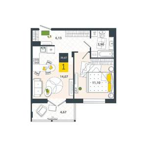 1-к квартира, вторичка, 40м2, 4/8 этаж
