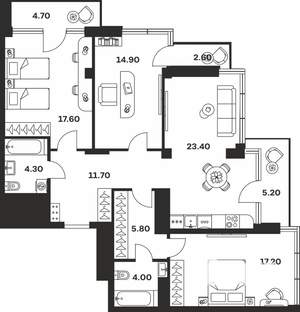 3-к квартира, вторичка, 111м2, 7/9 этаж