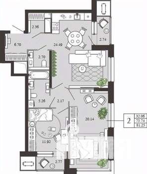 2-к квартира, вторичка, 81м2, 4/21 этаж