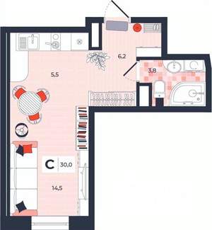 Студия квартира, строящийся дом, 30м2, 10/14 этаж