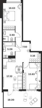 2-к квартира, вторичка, 73м2, 1/15 этаж