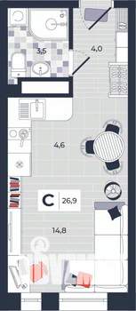 Студия квартира, строящийся дом, 27м2, 6/14 этаж