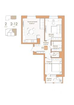 2-к квартира, строящийся дом, 61м2, 7/12 этаж