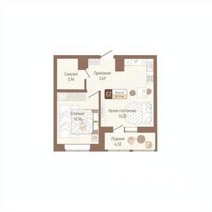 1-к квартира, строящийся дом, 37м2, 7/14 этаж