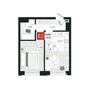 1-к квартира, вторичка, 35м2, 13/19 этаж