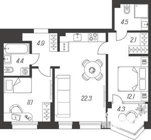 3-к квартира, строящийся дом, 66м2, 8/24 этаж