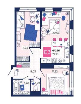 2-к квартира, вторичка, 59м2, 20/25 этаж