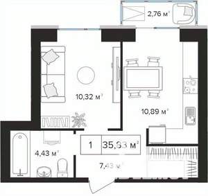 1-к квартира, вторичка, 36м2, 9/10 этаж