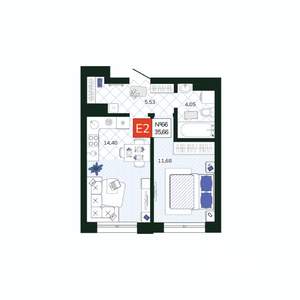 1-к квартира, вторичка, 36м2, 7/19 этаж