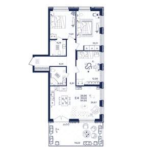 3-к квартира, строящийся дом, 95м2, 1/15 этаж