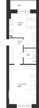 1-к квартира, строящийся дом, 52м2, 2/5 этаж