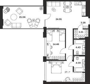 2-к квартира, вторичка, 103м2, 6/10 этаж