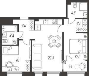 2-к квартира, строящийся дом, 66м2, 5/24 этаж