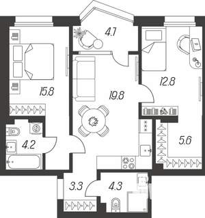 3-к квартира, строящийся дом, 71м2, 16/24 этаж