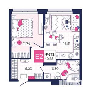 1-к квартира, вторичка, 41м2, 25/25 этаж