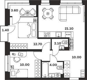 2-к квартира, вторичка, 65м2, 6/24 этаж