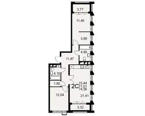 2-к квартира, строящийся дом, 71м2, 13/16 этаж