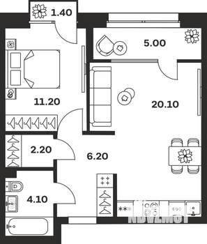 1-к квартира, строящийся дом, 50м2, 8/24 этаж