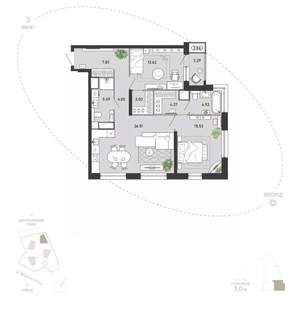 2-к квартира, вторичка, 89м2, 13/21 этаж