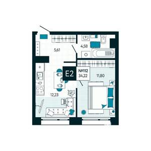 1-к квартира, вторичка, 34м2, 10/15 этаж