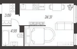 1-к квартира, вторичка, 33м2, 2/9 этаж