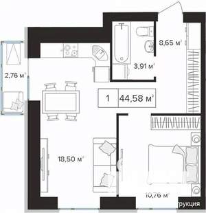 1-к квартира, вторичка, 45м2, 6/10 этаж