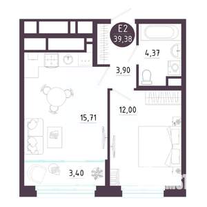 1-к квартира, вторичка, 39м2, 6/10 этаж