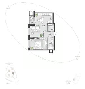 1-к квартира, вторичка, 59м2, 17/21 этаж