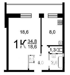 1-к квартира, вторичка, 33м2, 6/9 этаж
