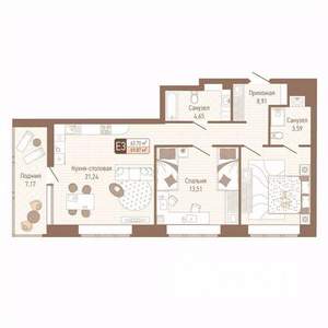 2-к квартира, строящийся дом, 66м2, 9/14 этаж