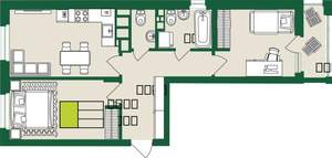 3-к квартира, строящийся дом, 59м2, 1/9 этаж