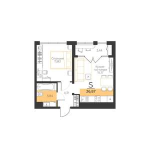 1-к квартира, строящийся дом, 37м2, 2/5 этаж