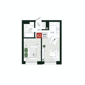 1-к квартира, вторичка, 36м2, 8/19 этаж