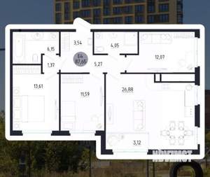 3-к квартира, вторичка, 88м2, 25/25 этаж