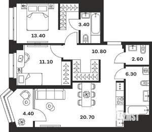 2-к квартира, вторичка, 73м2, 3/24 этаж