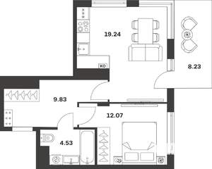 1-к квартира, вторичка, 48м2, 1/4 этаж