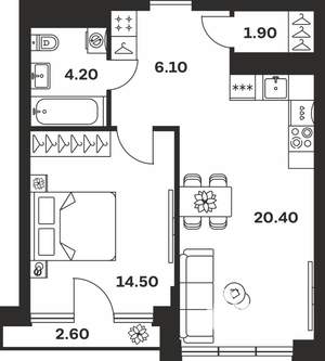 1-к квартира, вторичка, 50м2, 2/9 этаж