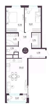 2-к квартира, вторичка, 70м2, 2/10 этаж