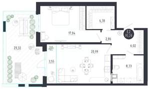 1-к квартира, строящийся дом, 95м2, 1/8 этаж