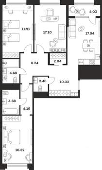 3-к квартира, вторичка, 109м2, 2/10 этаж