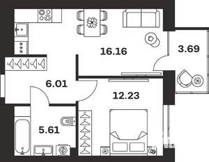 1-к квартира, вторичка, 44м2, 5/7 этаж
