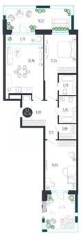 2-к квартира, строящийся дом, 115м2, 1/8 этаж