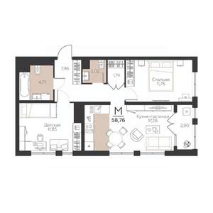 2-к квартира, вторичка, 59м2, 2/5 этаж