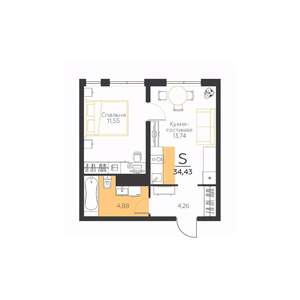 1-к квартира, строящийся дом, 34м2, 5/5 этаж