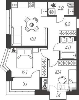 2-к квартира, строящийся дом, 63м2, 10/24 этаж
