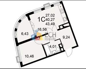1-к квартира, вторичка, 43м2, 5/16 этаж