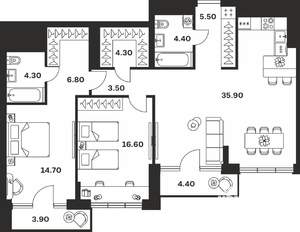 2-к квартира, вторичка, 104м2, 7/9 этаж