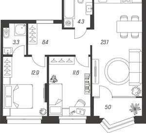 2-к квартира, вторичка, 68м2, 5/24 этаж