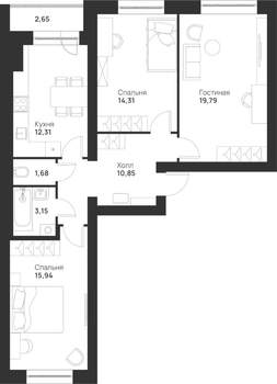 3-к квартира, строящийся дом, 81м2, 4/5 этаж
